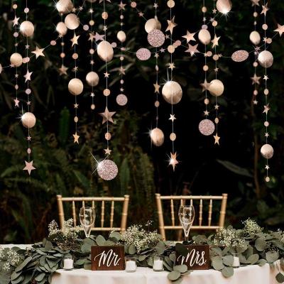 China Paper Champagne Gold Party Decoration Circle Dot Garland Twinkle Star Hanging Streamer Stars Banner Backdrop Engagement/Anniversary for sale