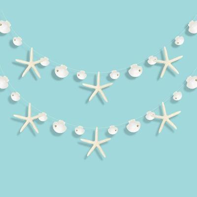 China Paper Flat Paper White Finger Starfish Sea Shell Garland Ocean Coastal Nautical Party Decoration Starfish Cutouts Hanging Bunting for sale