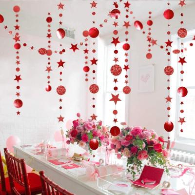 China Paper Twinkle Star Garlands Red Circle Dots Streamer for Valentines Party Decorations Chinese New Year Hanging Decor Glitter Banner for sale