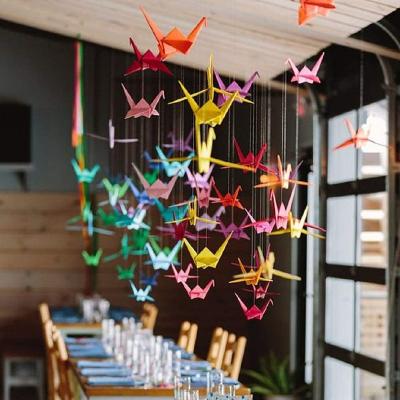 China Rainbow Paper 200Pcs 10strings Premade Origami Paper Cranes Garlands for Wedding Party Decorations Origami Cranes Folded Bird Streamers for sale