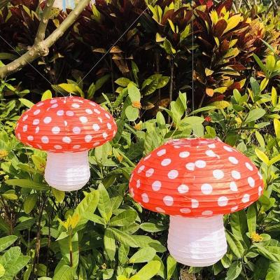 China Paper 2PCS 8inch 3D  Mushroom Paper Lanterns For Wonderland Theme Party Supplies Forest Jungle Fairy Tale Decoration for Birthday for sale