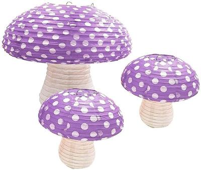 China Paper 3Pcs Purple Large Mushroom Shaped Paper Lanterns for Forest Jungle Wonderland Themed Birthday Party Decor Hanging 3D Mushroom for sale