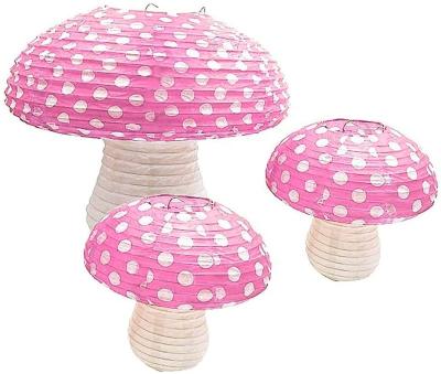 China Paper 3Pcs Pink Large Mushroom Paper Lanterns for Forest Jungle Wonderland Themed Birthday Party Decor Hanging 3D Mushroom Ornament for sale