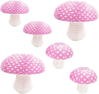 China Paper 6Pcs Pink Mushroom Paper Lanterns for Wonderland Forest Jungle Themed Birthday Party Decor Baby Shower Nursery Garden Wedding for sale