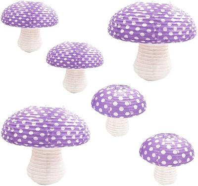 China Paper 6Pcs Big Size Purple Hanging Mushroom Paper Lanterns for Forest Jungle Wonderland Themed Birthday Baby Shower Nursery Garden for sale