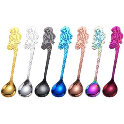 China 2021 Viable New Designed Stainless Steel Cartoon Mermaid Spoon Teaspoon Creative Milk Teaspoon Ice Cream Candy Spoon for sale