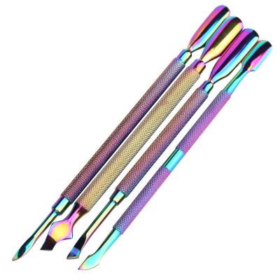 China New Iridescent Eco-friendly Stainless Steel Nail Art Cuticle Pusher Nipper Remover Clippe 4pcs/set Nail Tool for sale