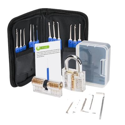 China Wafer Rakes 17pcs SUS304 Hardware Lock Pick Locksmith Tools Lock Pick Set With Padlock 2 for sale