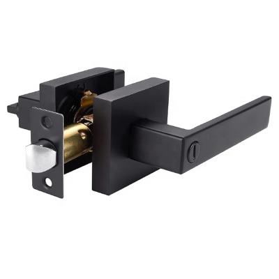 China Matte Black Bedroom /Bathroom/Interior Lever Handle Waterproof Contemporary Square Privacy Keyless Doors Left/Right Handed Door Lock for sale