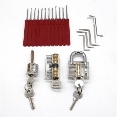 China Stainless steel+plastic titanium+red ABS hand grip multitool pick lock set with transparent lockpicking practice locksmith tool for sale