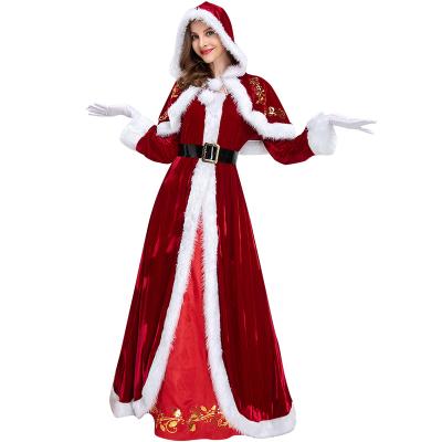 China Women Christmas news long-sleeved clothing breathable thickening queen Santa Claus Shawl Dress Bar Christmas clothing for sale