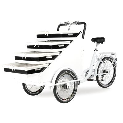 China Electric Retail Fruit Tricycle Food Carts Mobile Fruit Cart Bike With 4 Trays Retailing Bike For Sale for sale