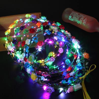 China Wedding Multi Colors Use Festival Party Hair Accessories Light Paper Rose Floral Headband Led Flower Crown for sale