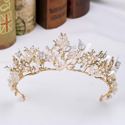 China Wedding use wholesales headpiece bridal Tiara Crown Gold Wedding Accessories baroque Crystal Crown butterfly flower headband for sale