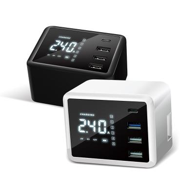 China Tablet PD USB Tpy-C Charger 48W 4-Port Digital Display Fast Charging Stations With Alarm Clock for sale