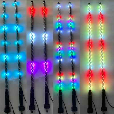 China 1PCS Lighted LED Whip 3ft Antenna Flag &Remote 300 LED Spiral Flagpole Lamp APP Remote Control For ATV UTV 3ft for sale