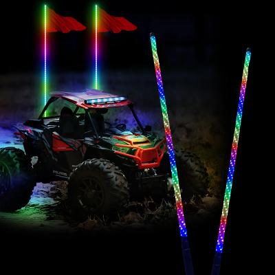 China LED Whip Light For Trucks 4ft 5ft LED Whip Lights With Multicolor Remote Control Chasing Flag Antenna RGB Whips For Off-Road Vehicle ATV UTV RZR Trucks for sale