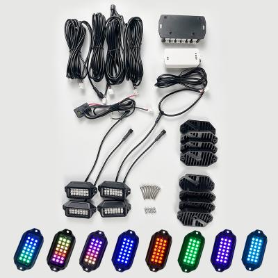 China 8 LED Rock HONGCAR 4 Pod Light Car Led Rock Lights RGB With Dreamy Color Chasing APP Control Underglow Led Light Kit For Truck for sale