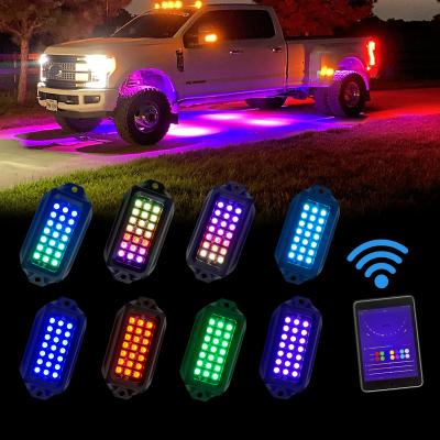 China LED Rock HONGCAR High Power 4 Pods Light Car Led Rock Lights RGB Chasing APP Control Underglow Led Light Kit For Vehicle for sale