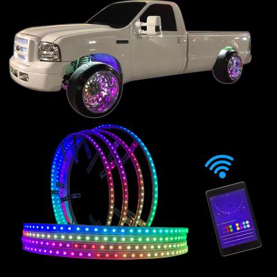 China 2021 HONGCAR ILLUMINATED wheel light CHASING WHEEL RING Moving Wireless WHEEL LIGHT by app for cars for sale