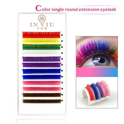 China Natural Free Shipping Long Rows Blue Mink Colorful Individual Salon False Eyelash Extension Purple False Eye Lashes Professional Hot Sales for sale