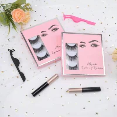 China Factory Supply 3D Natural Long Magnetic Eyelashes And Eyeliner Set Magnetic Eyelashes 3 Pairs for sale