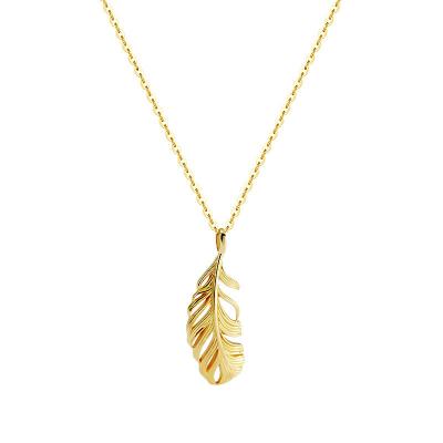 China Trendy 2023 New Model 925 Sterling Silver 18k Gold Plated Feather Shape Necklace Collarbone Italian Chain Jewelry for sale