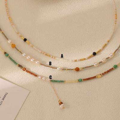 China Europe and America New Arrival Colorful  hand-made rice Beaded necklace,fashion women Beaded necklace for sale