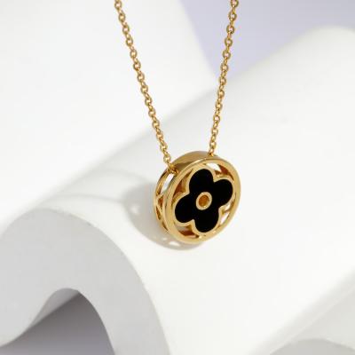 China TRENDY Black Agate Pendant Cross Chain Necklaces 14K Gold Plated S925 Silver Four Leaf Clover Necklace for sale