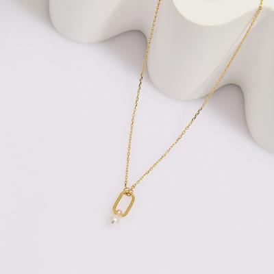 China Cute Fashion Jewelry Gold Plated S925 Sterling Silver Cross Chain Shell Pearl Necklace for sale