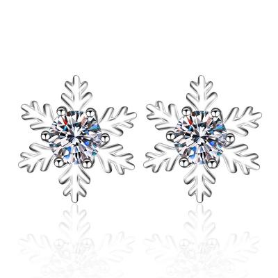 China Cute Stud Earrings 2023 Trendy Moissanite Simple Earrings S925 Sterling Silver VVS 1ct Snowflake for Girls Cute 925 Silver Geometric for sale