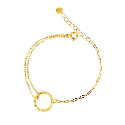 China TRENDY Circle Charm 925 Sterling Silver 18k Gold Plated Bracelet Adjustable Women Bracelet for sale