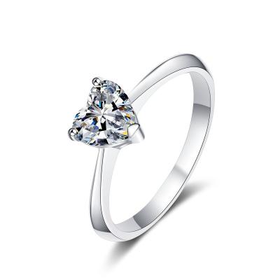 China Romantic 925 Sterling Silver Ring Heart-shaped Moissanite Ring Pt950 Plated Women's Rings 1 Carat 2 Carat Romantic 1pc/opp Bag Yj Silver for sale