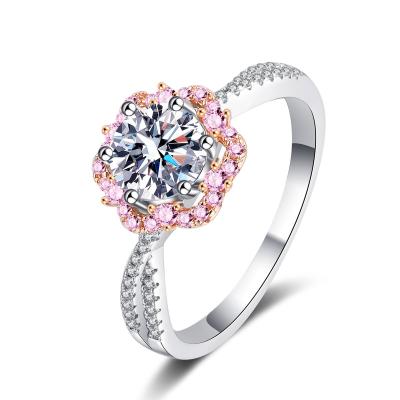 China Romantic 925 Sterling Silver Moissanite Diamond Women Luxury Plum Blossom 1 carat Rings Plated Pt950 Gold Ring for sale