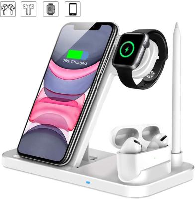 China 15W Qi-enabled Devices Fast Charging Station for iPhone 12 11 Pro Max Stand Charging for Apple Watch for Apple Pencil 4 in 1 Wireless Charger for sale