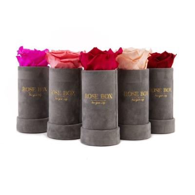 China Recycled Materials Velvet Round Tube Custom Flower Box, Cylinder Rose Flower Gift Box For Flower With Suede for sale