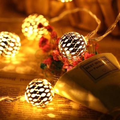 China Wrought Iron Ball Battery String Light Moroccan Linear Decoration Led Lights For Holiday for sale