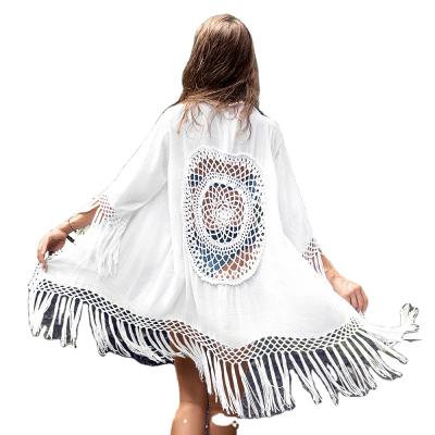 China New breathable cotton large wicking circle sunscreen shirt long dress beach cardigan beach dress bikini hollow blouse for sale