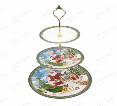 China Sustainable Hot Sale New Design Christmas Dinner Sets Double Layer Ceramic Cake Plate for sale