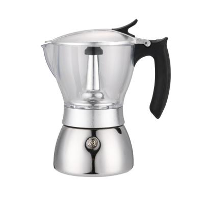 China WITH LID 1mm Thickness Acrylic Stainless Steel Moka Pot New Style Stovetop Espresso Coofee Maker Coffee for sale