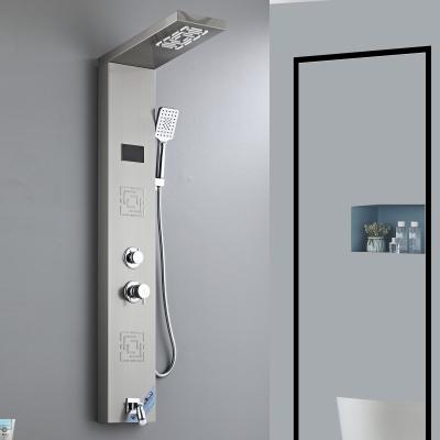 China Without Slide Bar Shower Panel Digital Display Temperature Control Stainless Steel Thermostatic Shower Screen Wall Mounted for sale