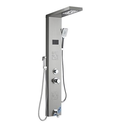 China Without Slide Bar Shower Panel Digital Display Temperature Control Stainless Steel Wall Mounted Thermostatic Shower Screen for sale