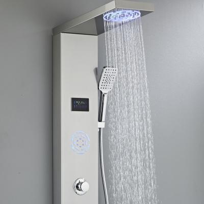 China Without Slide Bar Shower Panel Digital Display Temperature Control Stainless Steel Thermostatic Shower Screen Wall Mounted for sale