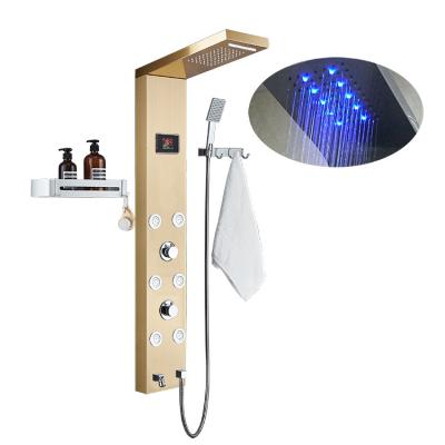 China Without Slide Bar Shower Panel Digital Display Temperature Control Stainless Steel Constant Temperature Five-Step Wall Mounted Screen for sale