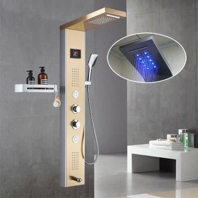 China Without Slide Bar Digital Display Temperature Control Shower Stainless Steel Constant Temperature Five-Mode Screen Shower Panel Wall Mounted for sale