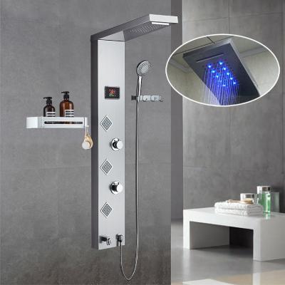 China Shower Sliding Bar Shower Panel Digital Display Temperature Control Stainless Steel Constant Temperature Five Mode Shower Screeless Wall Mounted for sale