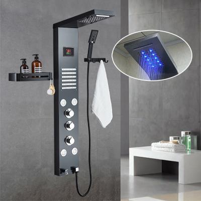 China Without slide bar shower pana digital display temperature control stainless steel constant temperature five-mode wall mounted shower for sale