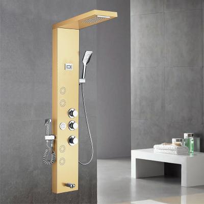 China Without Slide Bar Shower Panel Digital Display Temperature Control Stainless Steel Constant Temperature Wall Mounted Five Speed ​​Shower for sale