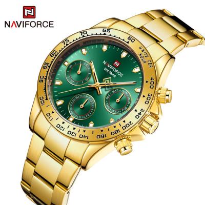 China Naviforce 9193 Gggn Chronograph Luxury Brand 2022 Gold Watch New For Men Business Casual Wear Stainless Steel Waterproof Wristwatch 30m for sale