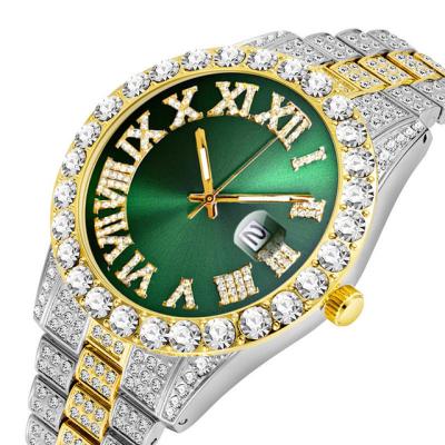 China NEW Luxury Gold Iced Out Full Diamond Mens Watches Quartz Mens Brand Watch Men Day/Date 2022 Outlet Watch Opp Glass Bag Alloy Hip Hop OEM Watch for sale